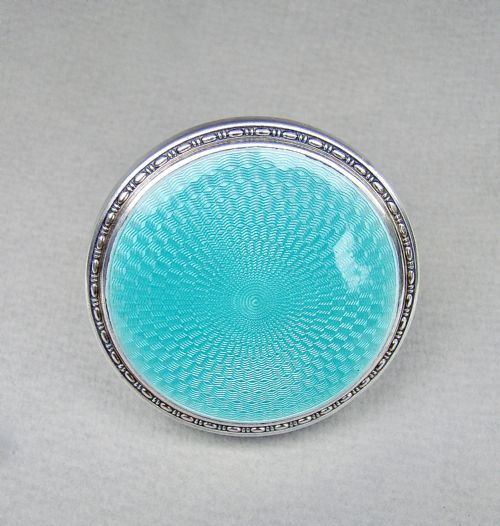 Fabulous Art Deco Silver and Guilloche Enamel Compact by Crisford & Norris, Birmingham 1931