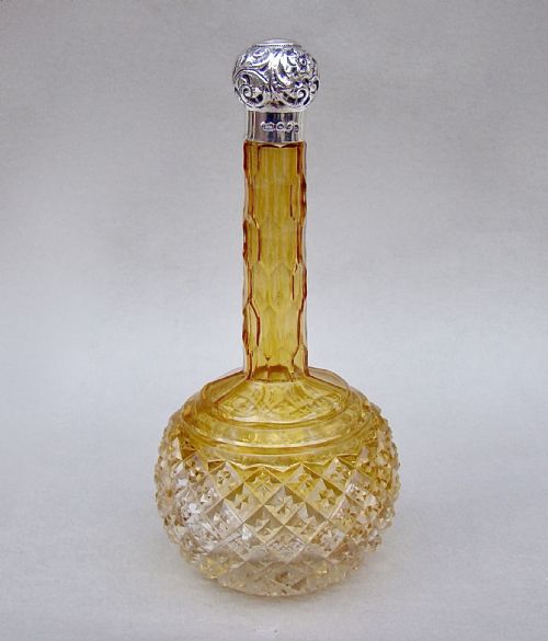 Rare Victorian Silver Mounted Graduated Amber Cut Glass Scent Bottle by Charles May, Birmingham 1898