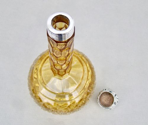 fig 2. RARE VICTORIAN SILVER MOUNTED GRADUATED AMBER CUT GLASS SCENT BOTTLE BY CHARLES MAY, BIRMINGHAM 1898