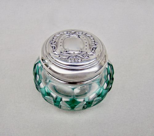Silver Mounted Bohemian Glass Small Dressing Table Jar by Henry Matthews, Birmingham 1913