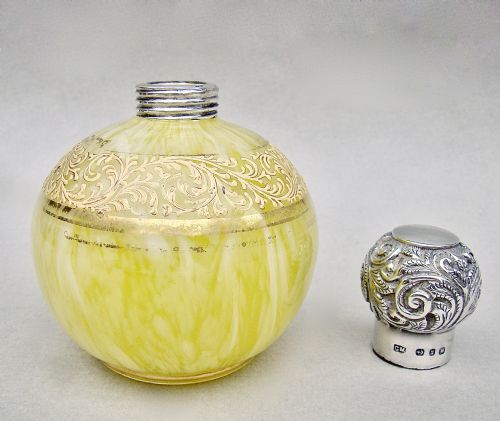 fig 3. UNUSUAL VICTORIAN SILVER MOUNTED SPATTER GLASS SCENT BOTTLE BY CHARLES MAY, BIRMINGHAM 1897