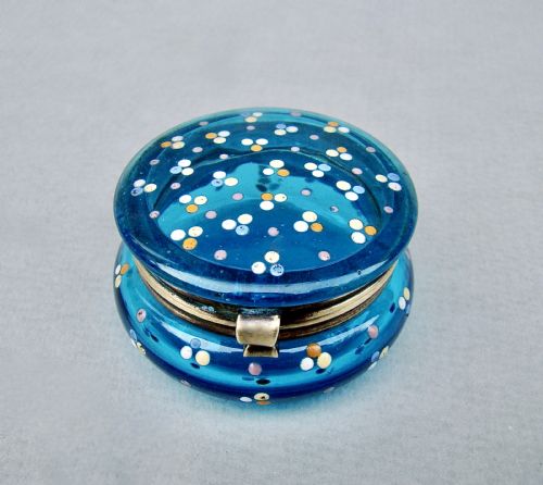 Delightful French Turquoise Glass Enamelled Trinket Box, Circa 1890