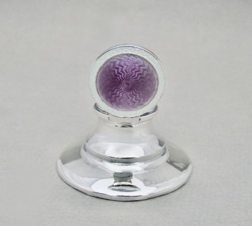 fig 2. DELIGHTFUL SILVER & DUAL COLOUR GUILLOCHE ENAMEL SMALL CAPSTAN INKWELL, BIRMINGHAM 1911