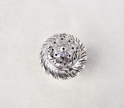 fig 1. DELIGHTFUL VICTORIAN SILVER POUNCE POT BY JAMES DEAKIN & SONS, SHEFFIELD 1886