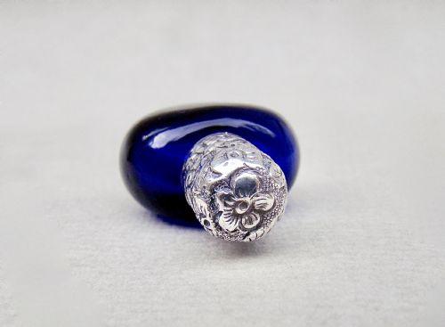 fig 2. SMALL AND EXQUISITE VICTORIAN SILVER AND BRISTOL BLUE GLASS SCENT BOTTLE, CIRCA 1890