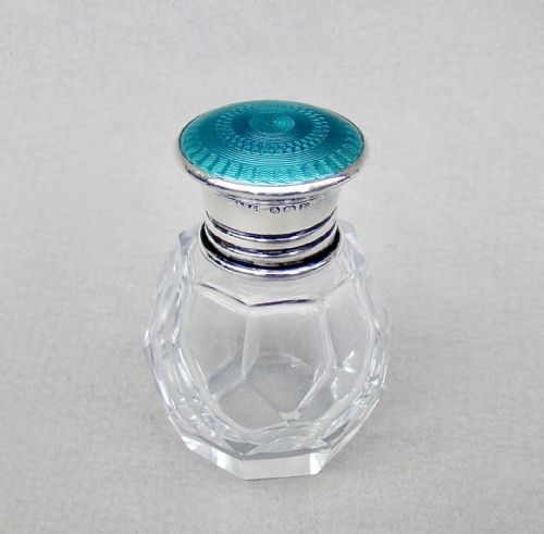 fig 1. STUNNING ART DECO SILVER & GUILLOCHE ENAMEL SCENT BOTTLE BY GREENBERG & CO, BIRMINGHAM 1929
