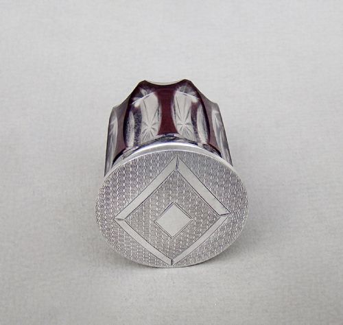 ART DECO SILVER MOUNTED OVERLAY AMETHYST GLASS ROUGE POT BY HASSET HARPER BIRMINGHAM 1922 - ADDITIONAL PHOTO 2