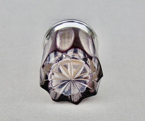 ART DECO SILVER MOUNTED OVERLAY AMETHYST GLASS ROUGE POT BY HASSET HARPER BIRMINGHAM 1922 - ADDITIONAL PHOTO 5