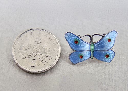 fig 1. EXQUISITE MINIATURE SILVER & GUILLOCHE ENAMEL BUTTERFLY BROOCH BY JOHN ATKINS, CIRCA 1930