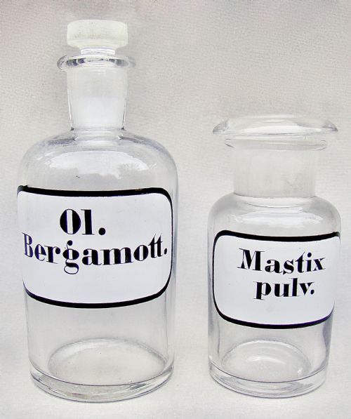 Set of Two Small Victorian White Label Apothecary Jars, Circa 1890