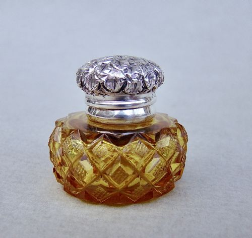 Rare Victorian Silver Mounted Amber Glass Vinaigrette, Circa 1880