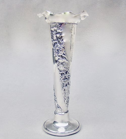 fig 1. UNUSUAL ART NOUVEAU SILVER VASE BY SAMPSON MORDAN, LONDON 1902