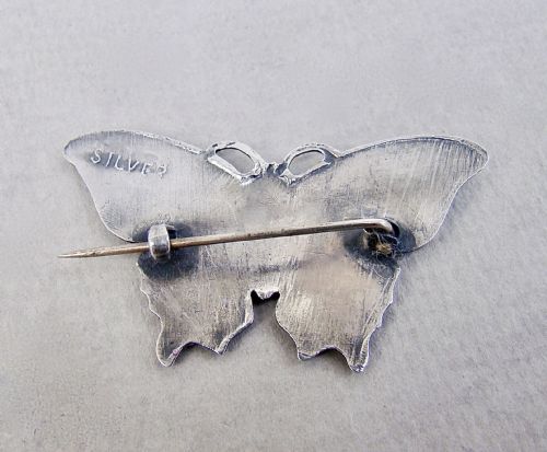 fig 1. FABULOUS SCANDINAVIAN STERLING SILVER & GUILLOCHE ENAMEL BUTTERFLY BROOCH, CIRCA 1930