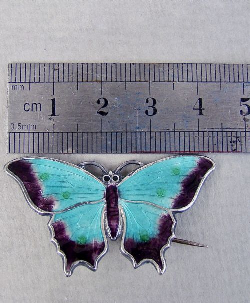 fig 2. FABULOUS SCANDINAVIAN STERLING SILVER & GUILLOCHE ENAMEL BUTTERFLY BROOCH, CIRCA 1930