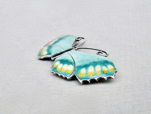 fig 1. SUPERB SCANDINAVIAN STERLING SILVER & GUILLOCHE ENAMEL BUTTERFLY BROOCH, CIRCA 1930