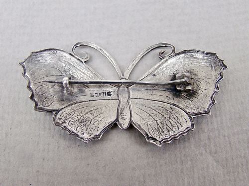 fig 2. SUPERB SCANDINAVIAN STERLING SILVER & GUILLOCHE ENAMEL BUTTERFLY BROOCH, CIRCA 1930