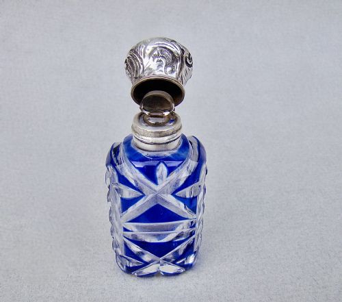 fig 2. FABULOUS VICTORIAN SILVER AND BRISTOL BLUE OVERLAY BOHEMIAN GLASS SCENT BOTTLE , CIRCA 1890