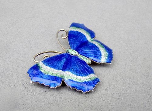 fig 1. SUPERB SCANDINAVIAN STERLING SILVER & GUILLOCHE ENAMEL BUTTERFLY BROOCH, CIRCA 1930