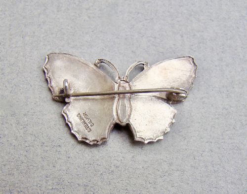 fig 1. DELIGHTFUL SCANDINAVIAN STERLING SILVER & GUILLOCHE ENAMEL BUTTERFLY BROOCH, CIRCA 1930