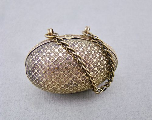 fig 2. EXQUISITE CHARLES HORNER SILVER THIMBLE CASED IN ORMULU CHATELAINE EGG-SHAPED HOLDER
