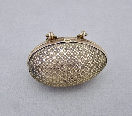 fig 3. EXQUISITE CHARLES HORNER SILVER THIMBLE CASED IN ORMULU CHATELAINE EGG-SHAPED HOLDER

