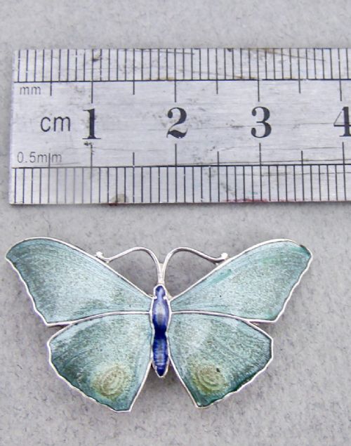 fig 1. EXQUISITE ART DECO SILVER & CELADON GREEN ENAMEL BUTTERFLY BROOCH BY JOHN ATKINS, CIRCA 1930