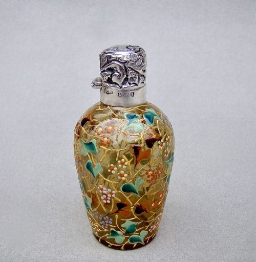fig 1. EXQUISITE VICTORIAN SILVER MOUNTED AMBER MOSER GLASS SCENT BOTTLE, CIRCA 1890