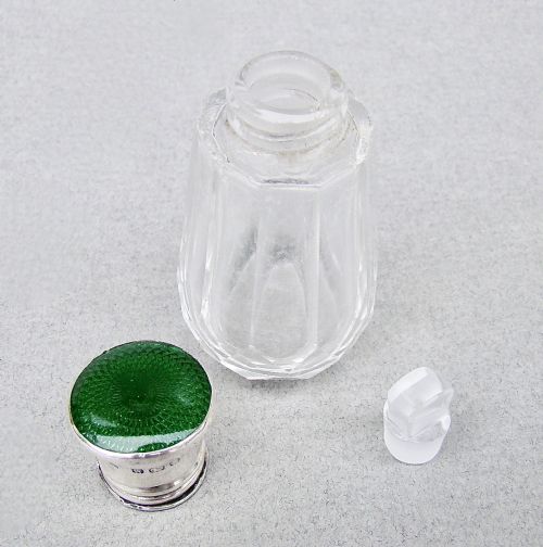 ART DECO SILVER AND ENAMELLED GLASS SCENT BOTTLE BY HENRY PERKINS LONDON 1928 - ADDITIONAL PHOTO 5