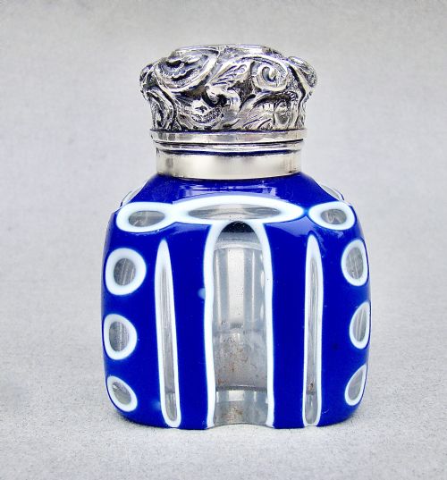 fig 1. VICTORIAN SILVER & BOHEMIAN TRIPLE CASED GLASS SCENT BOTTLE BY THE MOUSLEY BROTHERS, BIRMINGHAM 1895