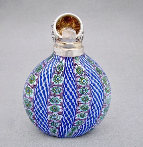 fig 2. RARE VICTORIAN SILVER MOUNTED MILLEFIORI GLASS SCENT BOTTLE BY GRINSELL& SONS, BIRMINGHAM 1900