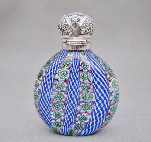 fig 3. RARE VICTORIAN SILVER MOUNTED MILLEFIORI GLASS SCENT BOTTLE BY GRINSELL& SONS, BIRMINGHAM 1900