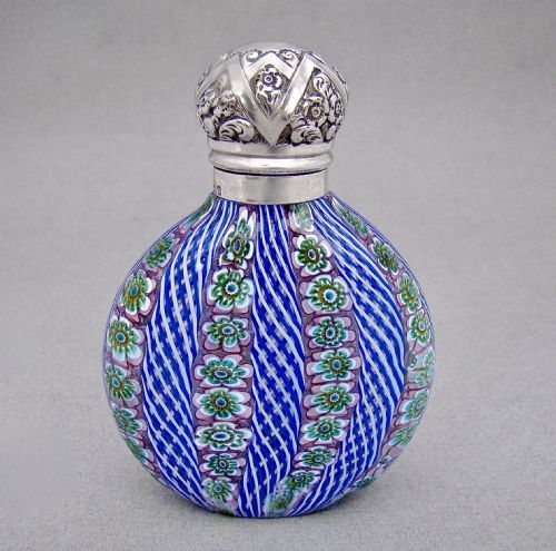 Rare Victorian Silver Mounted Millefiori Glass Scent Bottle by Grinsell& Sons, Birmingham 1900