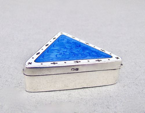 fig 1. FABULOUS SILVER AND GUILLOCHE ENAMEL PILL BOX BY COHEN & CHARLES, CHESTER 1910