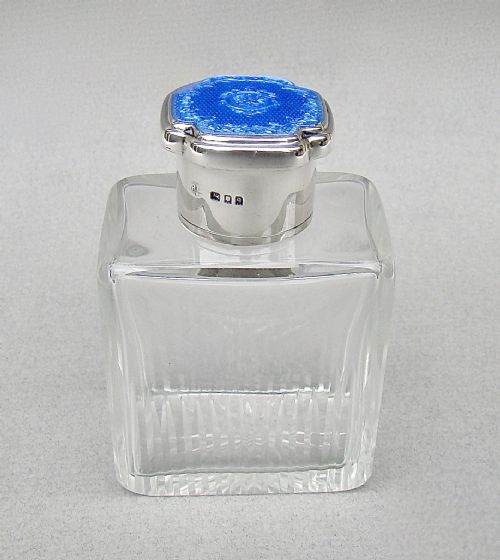 Art Deco Silver & Guilloche Enamel Scent Bottle by Richard Comyns, London 1931
