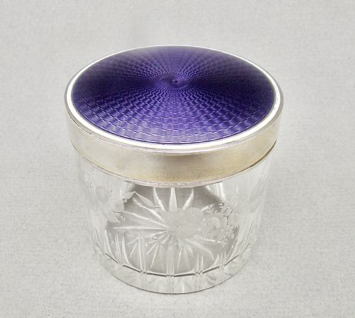 Fabulous French Sterling Silver & Guilloche Enamel Dressing Table Jar, Circa 1910