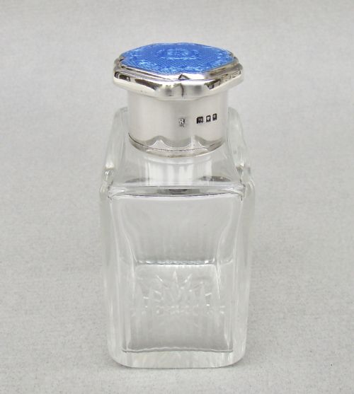 fig 2. ART DECO SILVER & GUILLOCHE ENAMEL SCENT BOTTLE BY RICHARD COMYNS, LONDON 1931