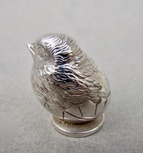 fig 1. An Edwardian sterling silver desk wax seal cast in the form of a hatching chick emerging from an egg shell.