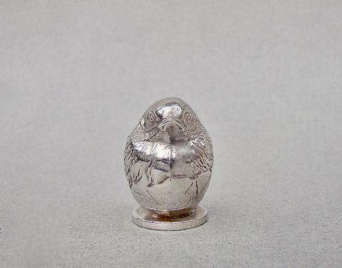 fig 2. An Edwardian sterling silver desk wax seal cast in the form of a hatching chick emerging from an egg shell.