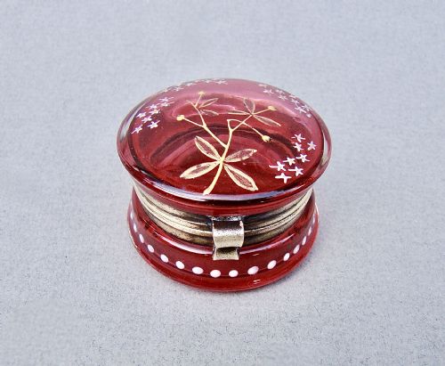 Delightful 19th C. French Enamelled Cranberry Glass Trinket Box