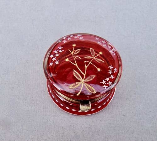 fig 2. DELIGHTFUL 19TH C. FRENCH ENAMELLED CRANBERRY GLASS TRINKET BOX