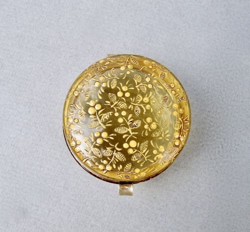 RARE 19TH C FRENCH ENAMELLED AMBER GLASS TRINKET BOX CIRCA 1890 - ADDITIONAL PHOTO 1