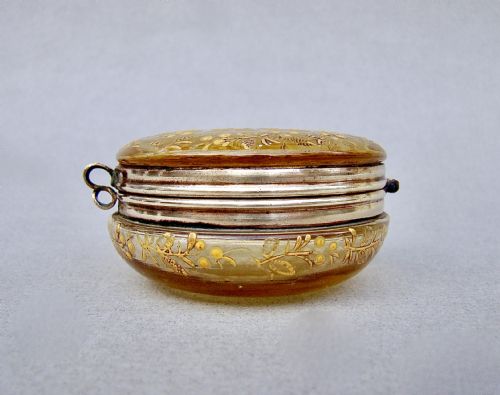 RARE 19TH C FRENCH ENAMELLED AMBER GLASS TRINKET BOX CIRCA 1890 - ADDITIONAL PHOTO 3