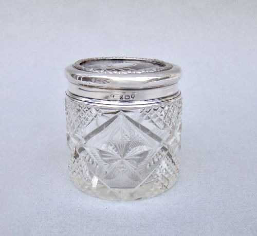 fig 1. EXQUISITE EDWARDIAN SILVER & TORTOISESHELL CUT GLASS VANITY JAR BY R.COMYNS, LONDON 1909
