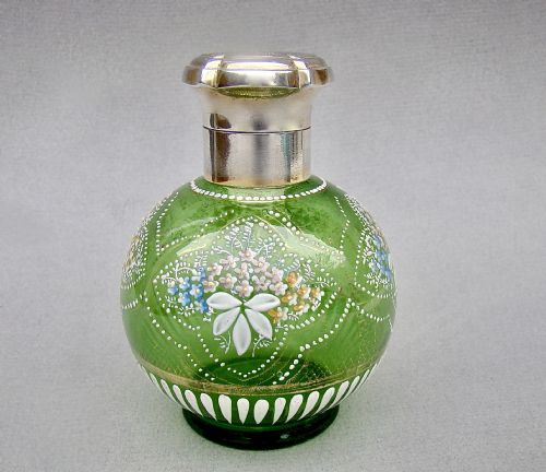 Fabulous Silver Gilt Green Enamelled Glass Scent Bottle by Richard Comyns, London 1933
