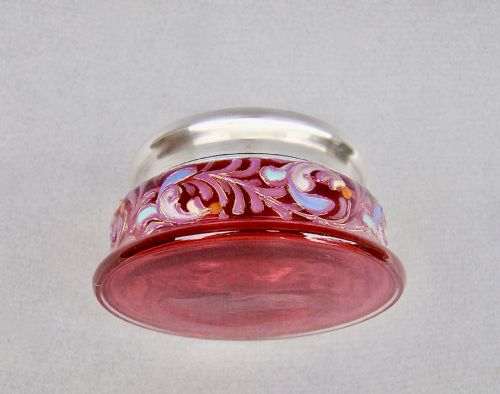 DELIGHTFUL SILVER LIDDED ENAMELLED CRANBERRY GLASS TRINKET BOX BIRMINGHAM 1922 - ADDITIONAL PHOTO 3