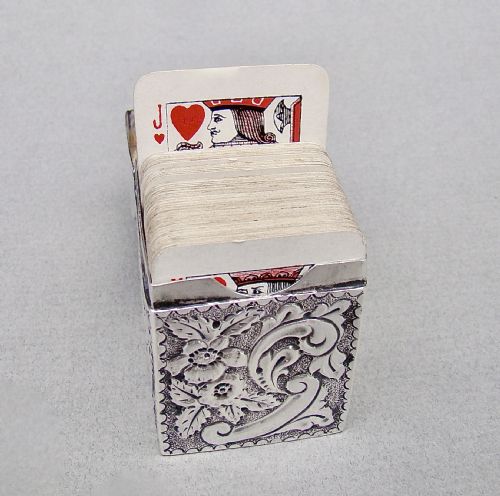 fig 1. MINIATURE VICTORIAN SILVER PATIENCE CARD BOX BY NATHAN & HAYES, BIRMINGHAM 1898