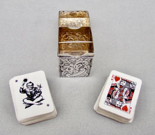 fig 2. MINIATURE VICTORIAN SILVER PATIENCE CARD BOX BY NATHAN & HAYES, BIRMINGHAM 1898