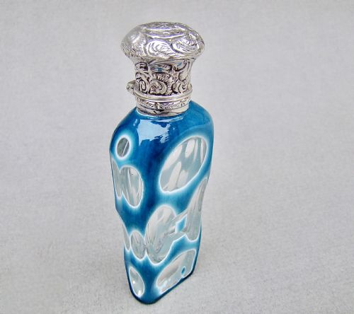 fig 1. RARE VICTORIAN SILVER & BOHEMIAN TRIPLE CASED GLASS SCENT BOTTLE , CIRCA 1890
