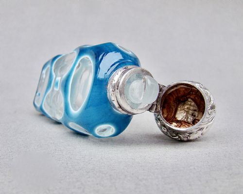 fig 4. RARE VICTORIAN SILVER & BOHEMIAN TRIPLE CASED GLASS SCENT BOTTLE , CIRCA 1890