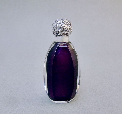 Exquisite Edwardian Silver and Amethyst Glass Scent Bottle by Charles May, Birmingham 1901